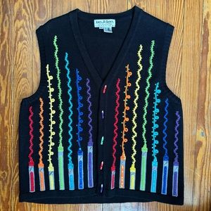 Vintage 90s Art Teacher sweater vest with incredible details